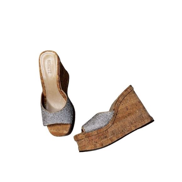 NWOT SCHUTZ Dalle crystal embellished wedge sandals size 10 - Picture 3 of 9